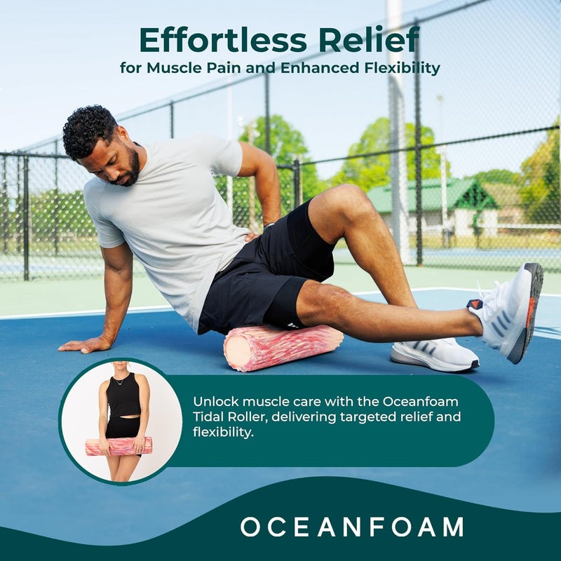 Oceanfoam Tidal Roller - Cotton Candy - Muscle Massage Foam Roller for Back Pain & Stretching - Firm and Ergonomic Wide Wave Textured - Yoga, Athletics, & Wellness - Full Size, 20" x 5" - Image 4
